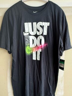 Nike Black Tee with Neon Green and Neon Pink Swoosh